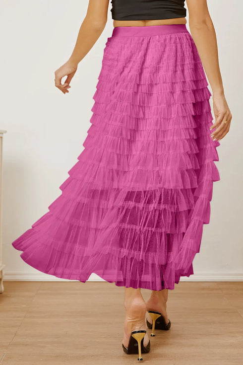 'Milena' Ruched High Waist Tiered Skirt - Celes Fashion